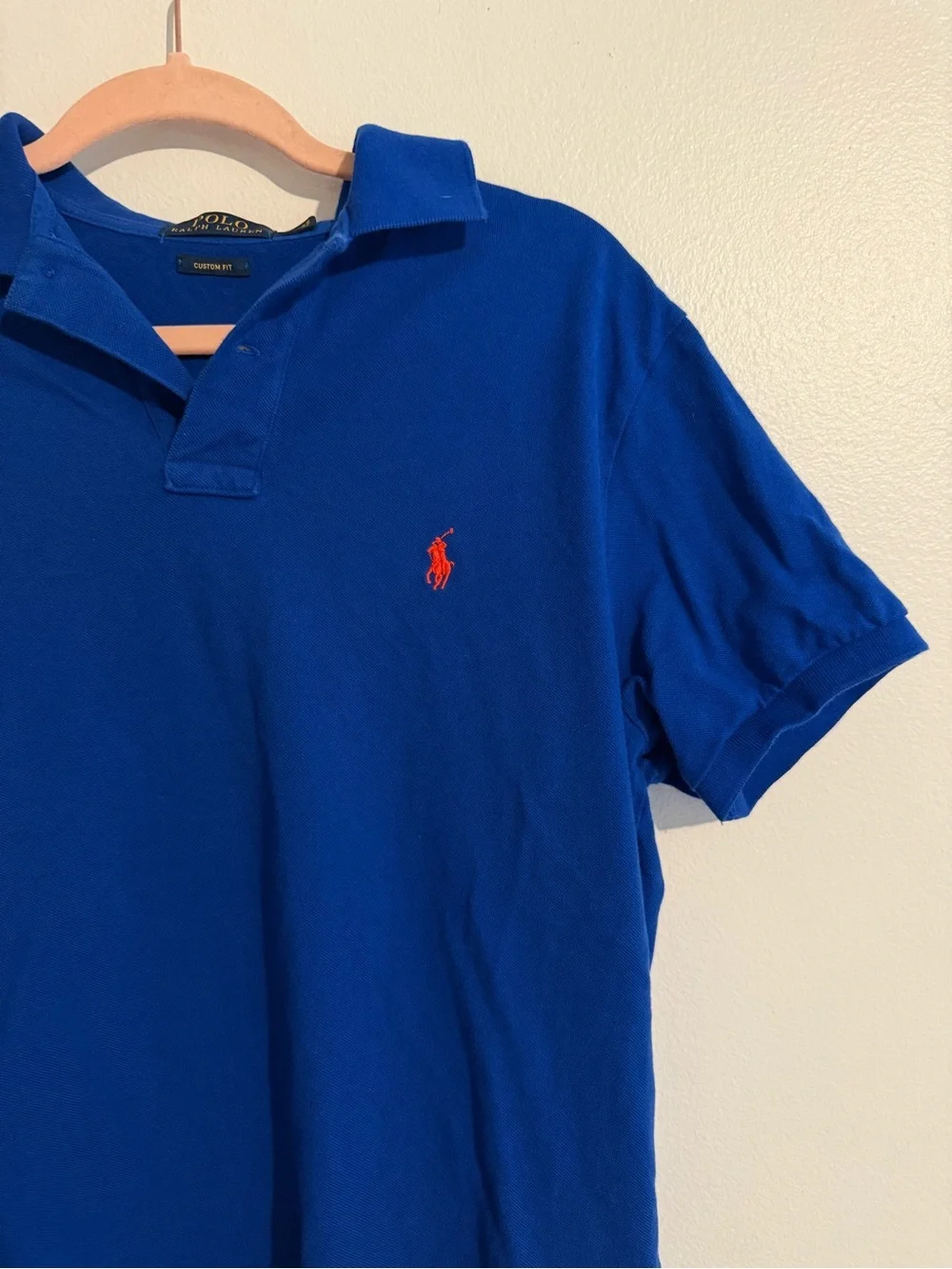 Polo Ralph Lauren Mens L blue short sleeve polo shirt: red logo preppy school